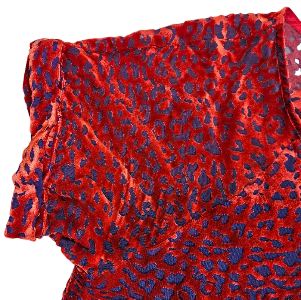 Johnny Was Jade Red Burnout Velvet Mini Dress Size XS Animal Print Silk Blend - Picture 11 of 16